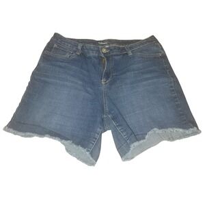 Style & Co Curvy Short Womens 14 Blue Denim Raw Hem Frayed Jean Shorts